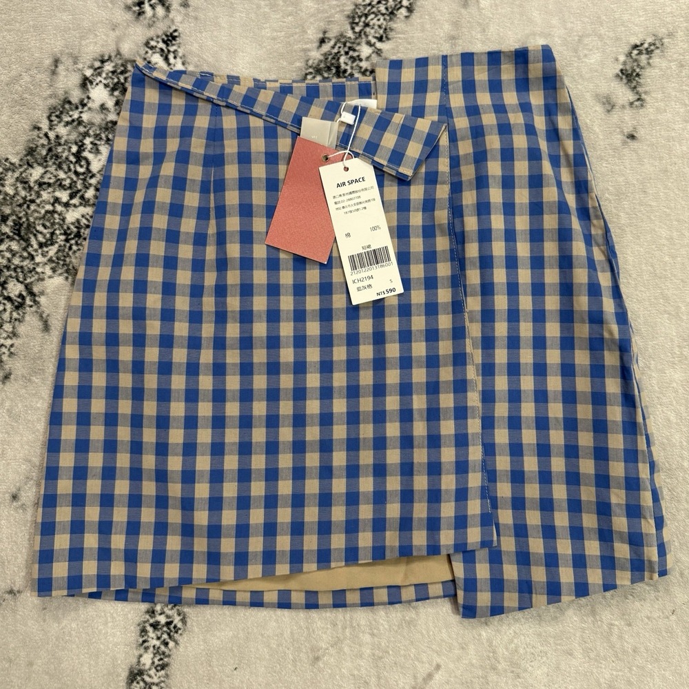 Air Space Skirt Plaid Womens Size Small Blue Gray 100% Cotton Mini NWT